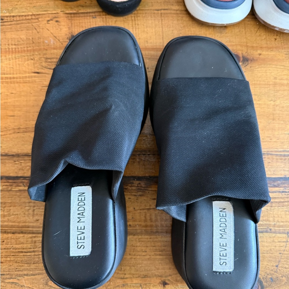 Steve Madden Black Fabric Slide Sandals